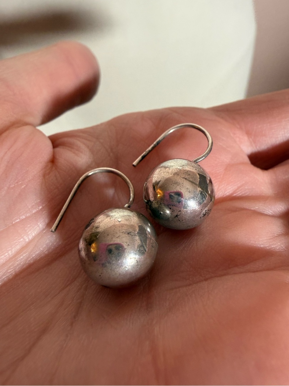 Vintage sterling silver large Navajo Pearl minimalist dangle earrings modernist